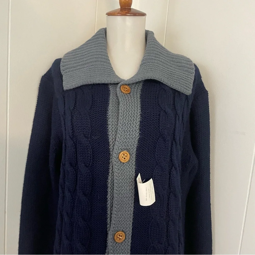 Vintage 100% Wool Cardigan Women’s M Long Sleeve Button Down Cable Knit - Picture 2 of 8